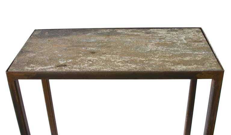 American Dramatic Iron Side or Occasional Table with Insert Stone Top For Sale