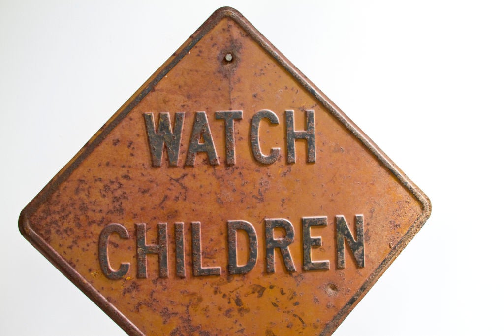 American Early Iron Road Sign: 'WATCH CHILDREN' For Sale