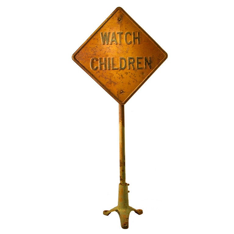 Early Iron Road Sign: 'WATCH CHILDREN' For Sale