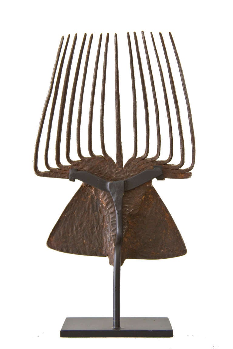 18th Century Hand Wrought Iron Flax Comb on Museum Mount