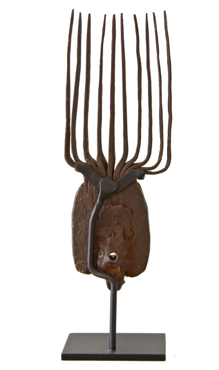 18th Century Hand Wrought Iron Flax Comb on Museum Mount