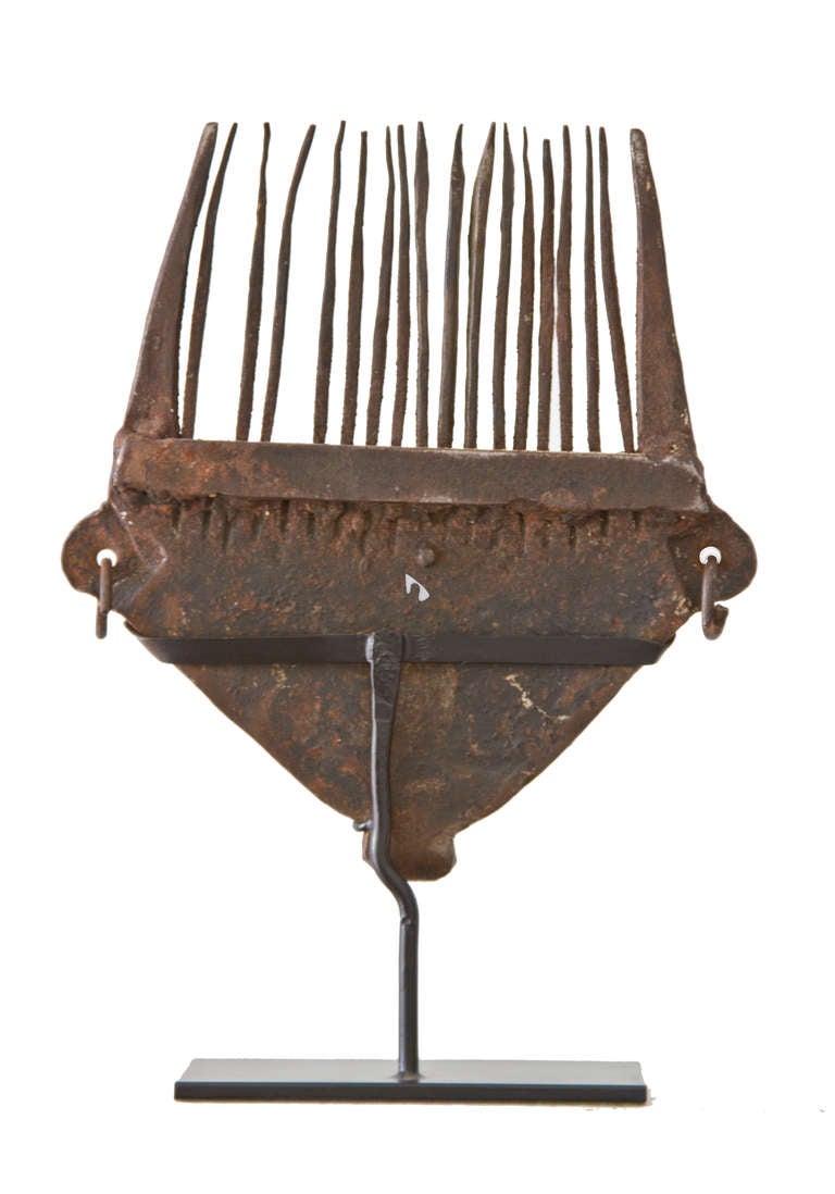 18th Century Hand Wrought Iron Flax Comb on Museum Mount
