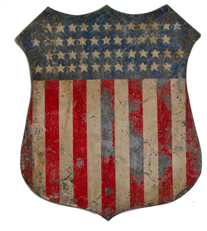 Unusually large and graphic American patriotic shield.  Vivid coloration, striking form.