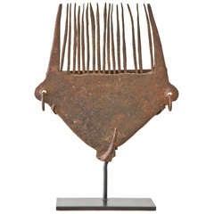18th Century Hand Wrought Iron Flax Comb on Museum Mount