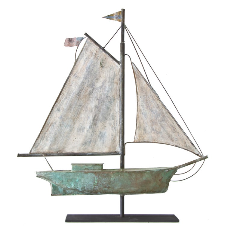 Diminutive Gaff Rigged Sailboat Weathervane