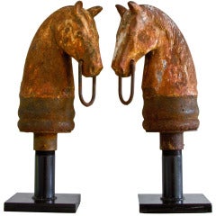 Identical 19th Century Cast Iron Hitching Post Horse Head