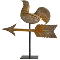 Rare Early Hand Carved Rooster Weathervane