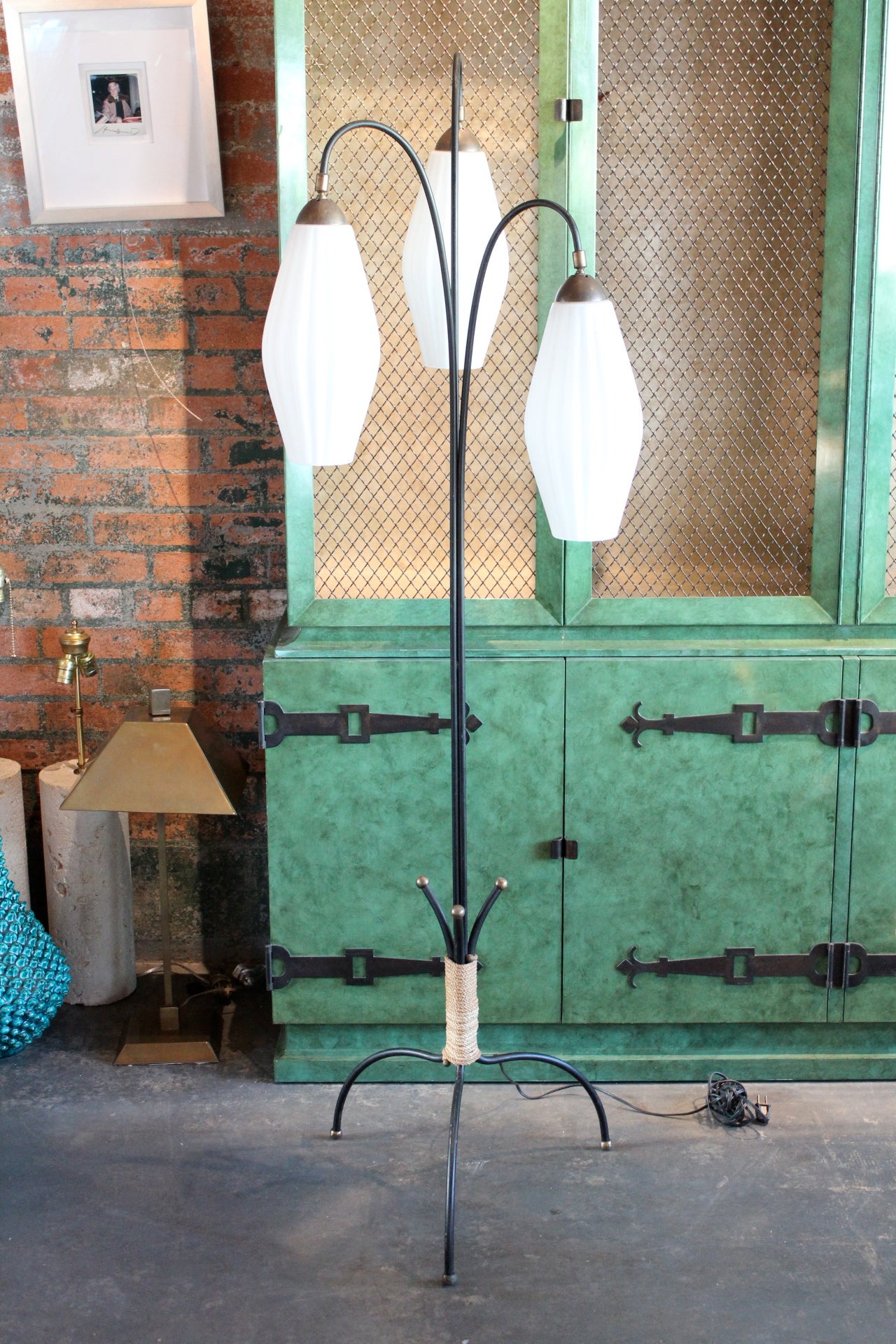 Three tiered glass globe floor lamp