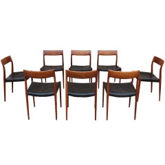 Eight Rosewood and Leather Dining chairs by Moller