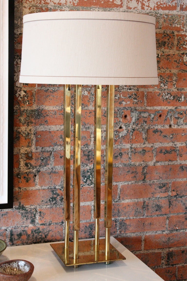 A large pair of well crafted brass table lamps by Stiffel.