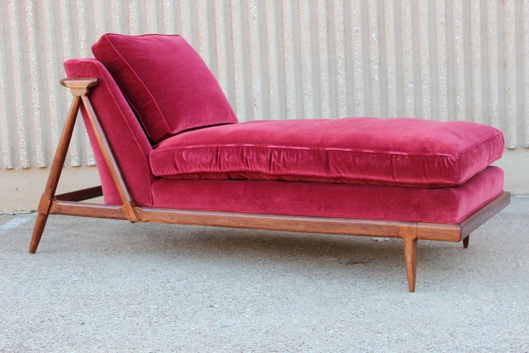 Walnut Framed Chaise Longue designed by John Lubberts and Lambert Mulder for the Tomlinson Sophisticate Line. Considered the premier piece for this successful line. 