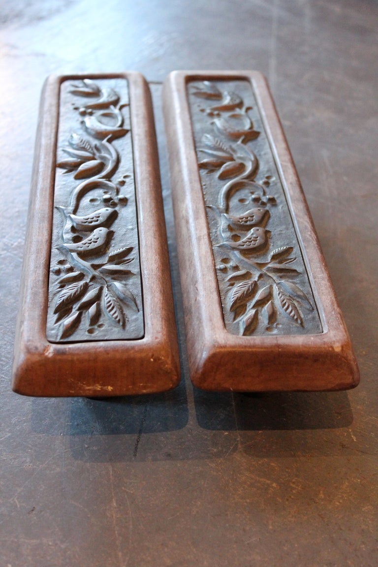 Large Pair of Bronze and Wood Door Handles at 1stdibs