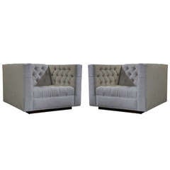 Pair of Large Scale Tufted Club Chairs