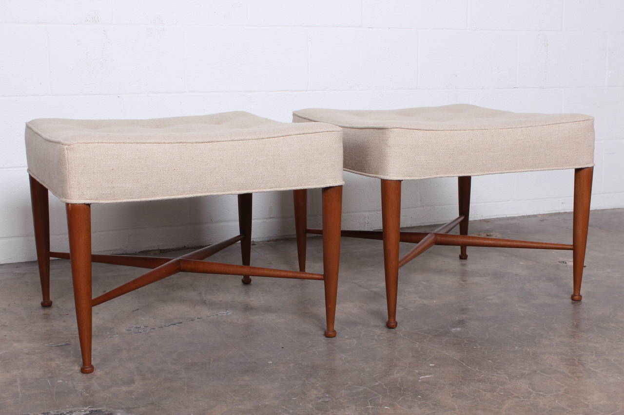 Mid-20th Century Pair of Thebes Stools by Edward Wormley for Dunbar
