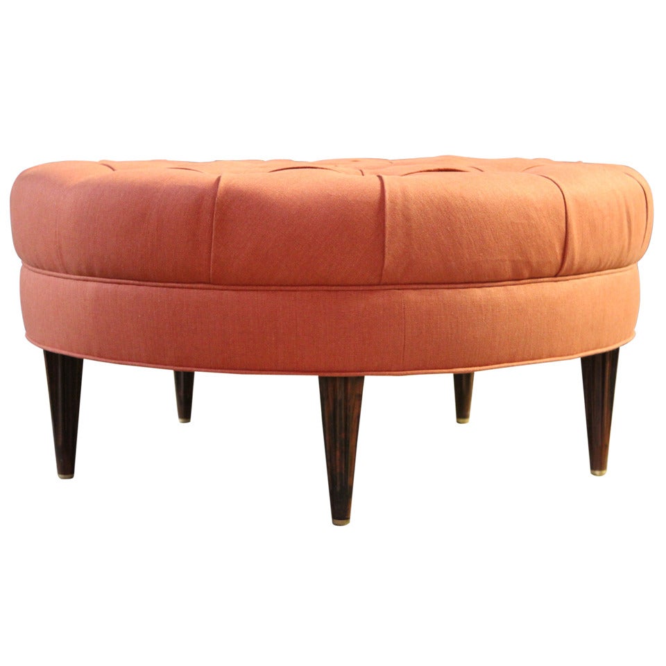 Rare Dunbar Tufted Ottoman with Rosewood Fluted Legs