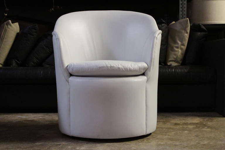 Set of Four Leather Chairs on Casters by Dunbar