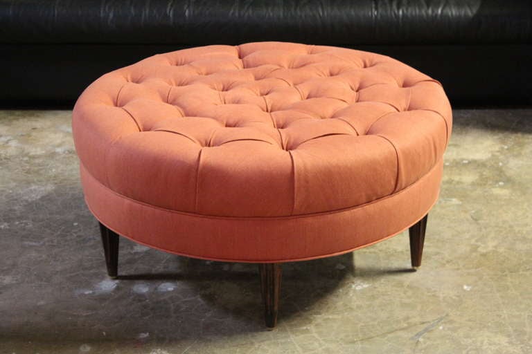 American Rare Dunbar Tufted Ottoman with Rosewood Fluted Legs