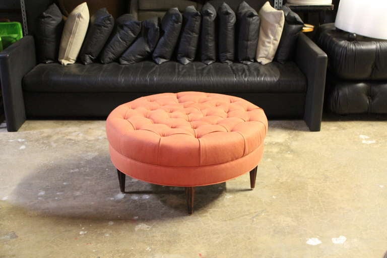 Rare Dunbar Tufted Ottoman with Rosewood Fluted Legs In Excellent Condition In Dallas, TX