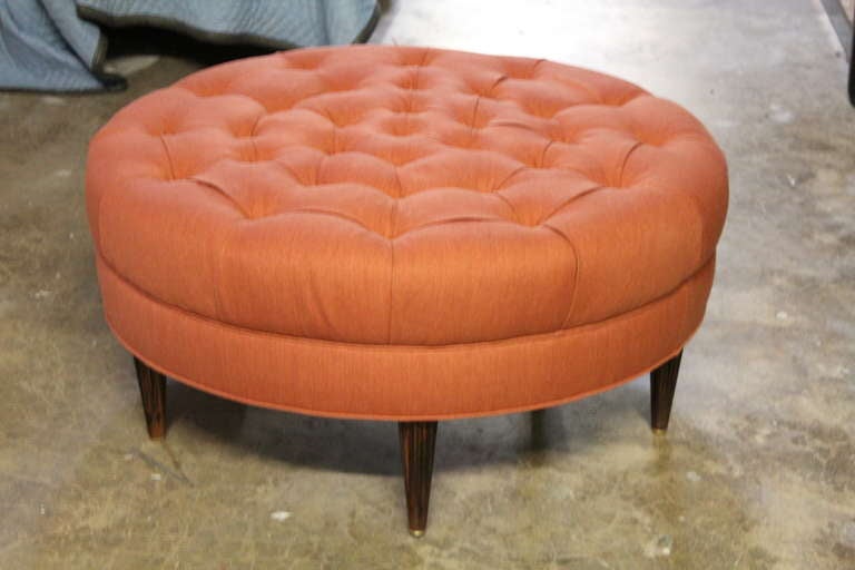 Rare Dunbar Tufted Ottoman with Rosewood Fluted Legs 4