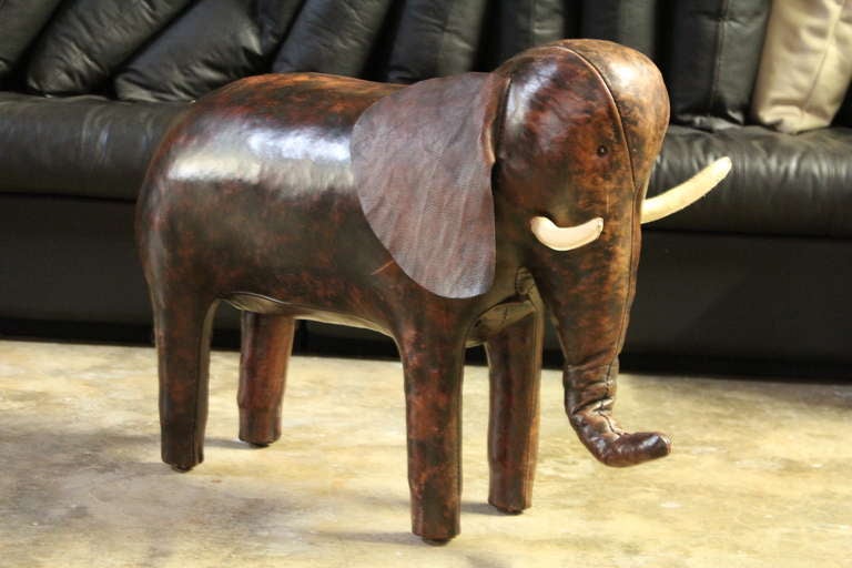 Large Leather Elephant Stool by Dimitri Omersa for Abercrombie & Fitch In Good Condition In Dallas, TX