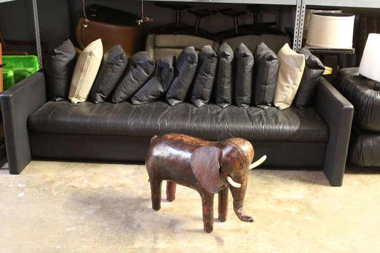 Mid-20th Century Large Leather Elephant Stool by Dimitri Omersa for Abercrombie & Fitch