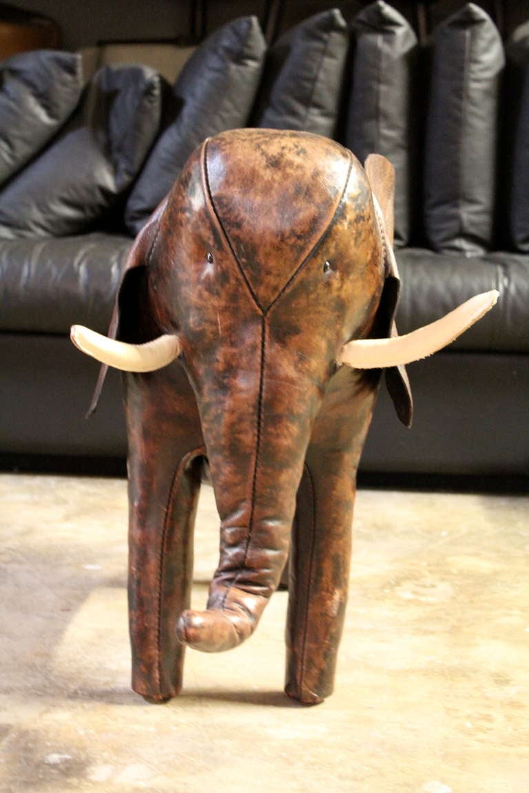 Large Leather Elephant Stool by Dimitri Omersa for Abercrombie & Fitch 1