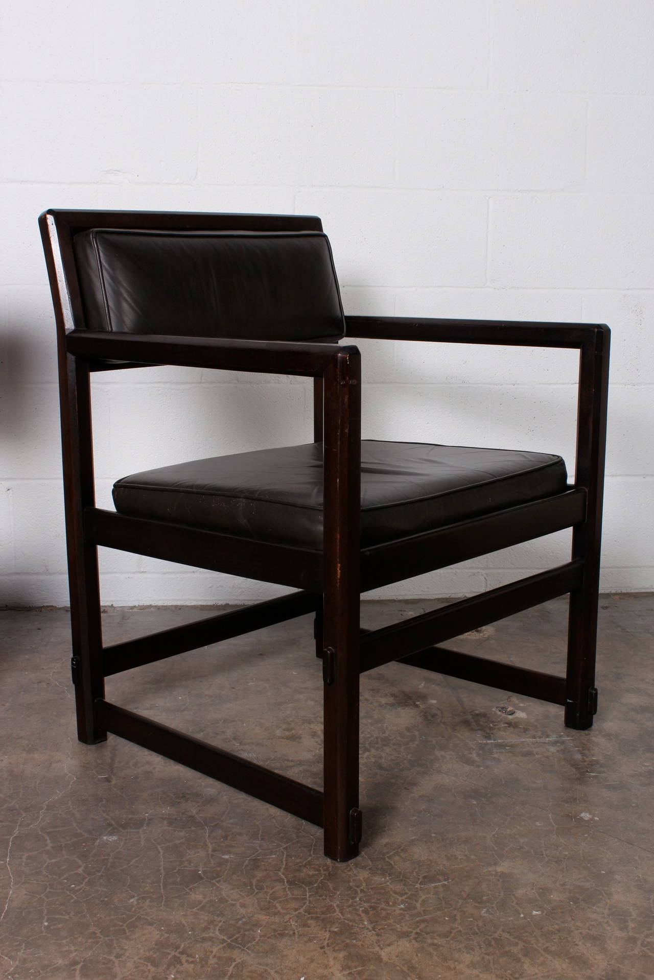 Pair of Mahogany and Leather Armchairs by Edward Wormley for Dunbar 3