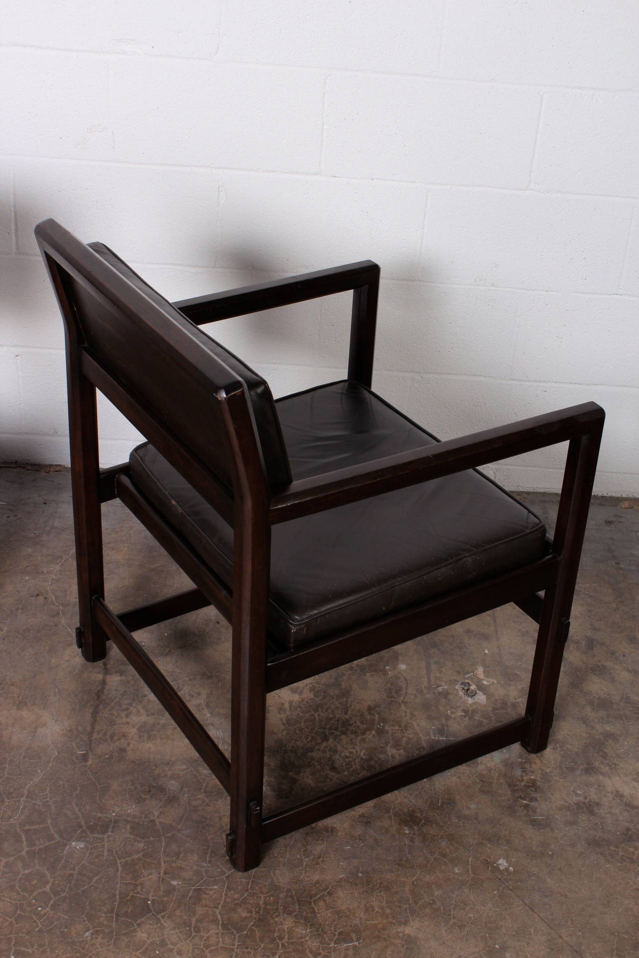 Pair of Mahogany and Leather Armchairs by Edward Wormley for Dunbar 5