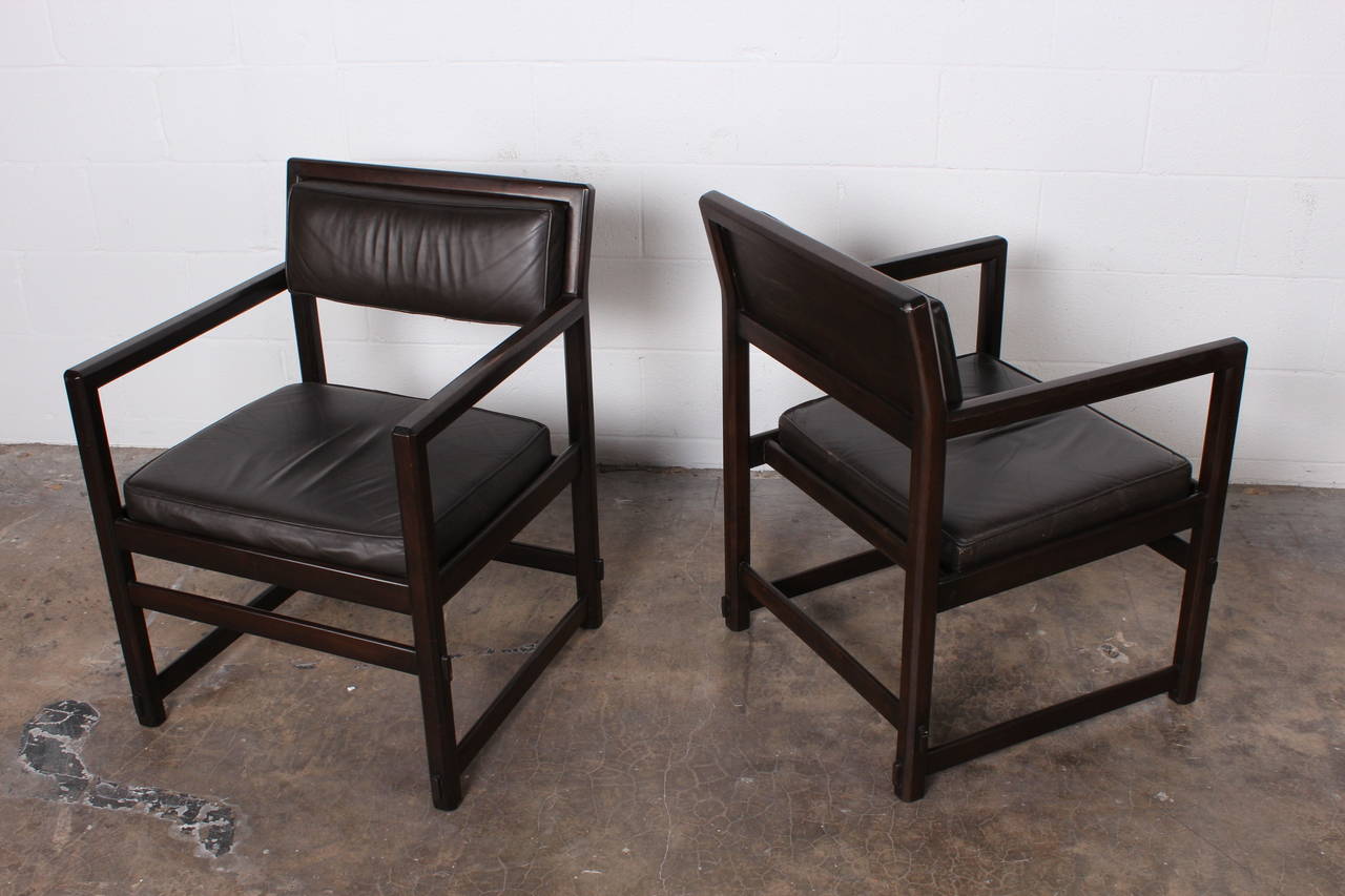 Pair of Mahogany and Leather Armchairs by Edward Wormley for Dunbar 6