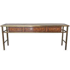 Burl and Brass Console Table by Mastercraft