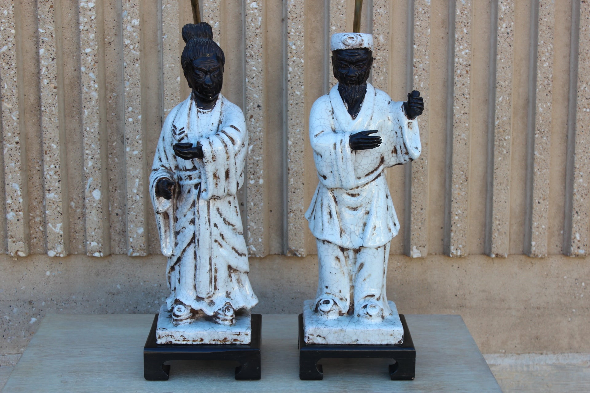 Pair of Large Asian Ceramic Lamps by Fantoni