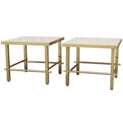 Pair of Brass and Travertine Side Tables