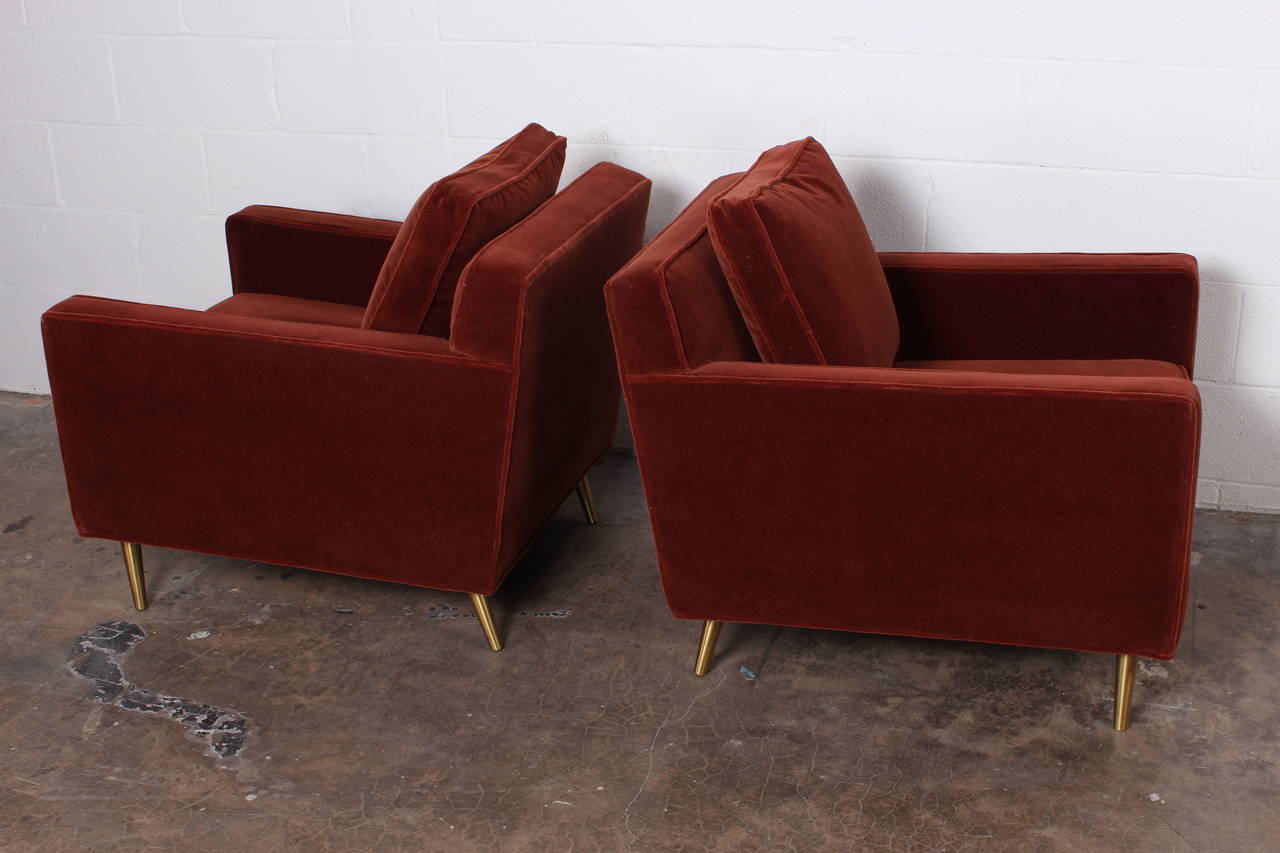Mid-20th Century Pair of Brass Legged Lounge Chairs by Edward Wormley for Dunbar