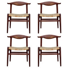 Rare set of four teak Cowhorn chairs by Hans Wegner