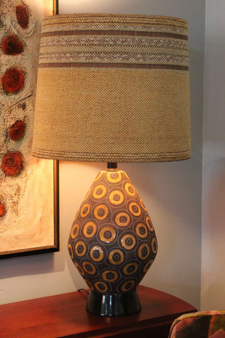 An Italian ceramic table lamp with Maria Kipp custom shade.