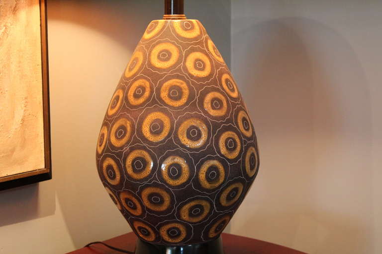Ceramic Table Lamp with Maria Kipp Shade In Excellent Condition In Dallas, TX