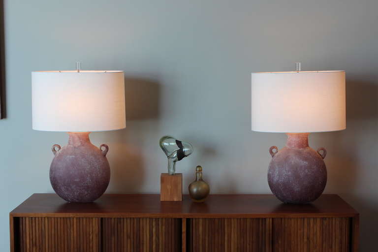 Italian Pair of Scavo Glass Table Lamps