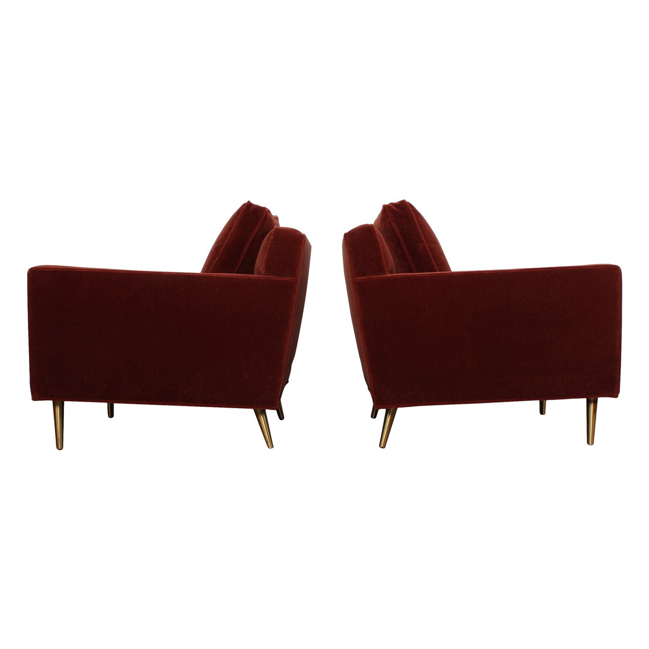 Pair of Brass Legged Lounge Chairs by Edward Wormley for Dunbar