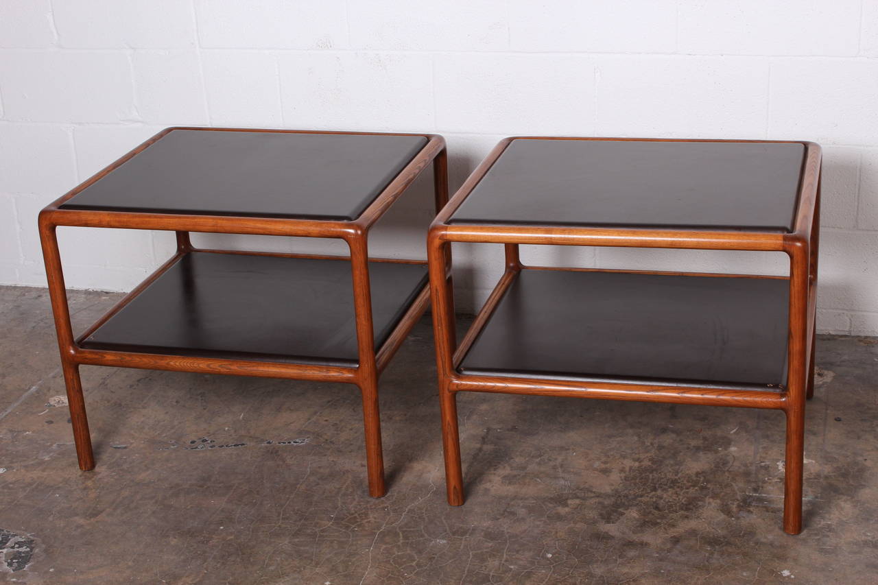 Pair of Oak and Leather Tables by Ward Bennett In Good Condition In Dallas, TX