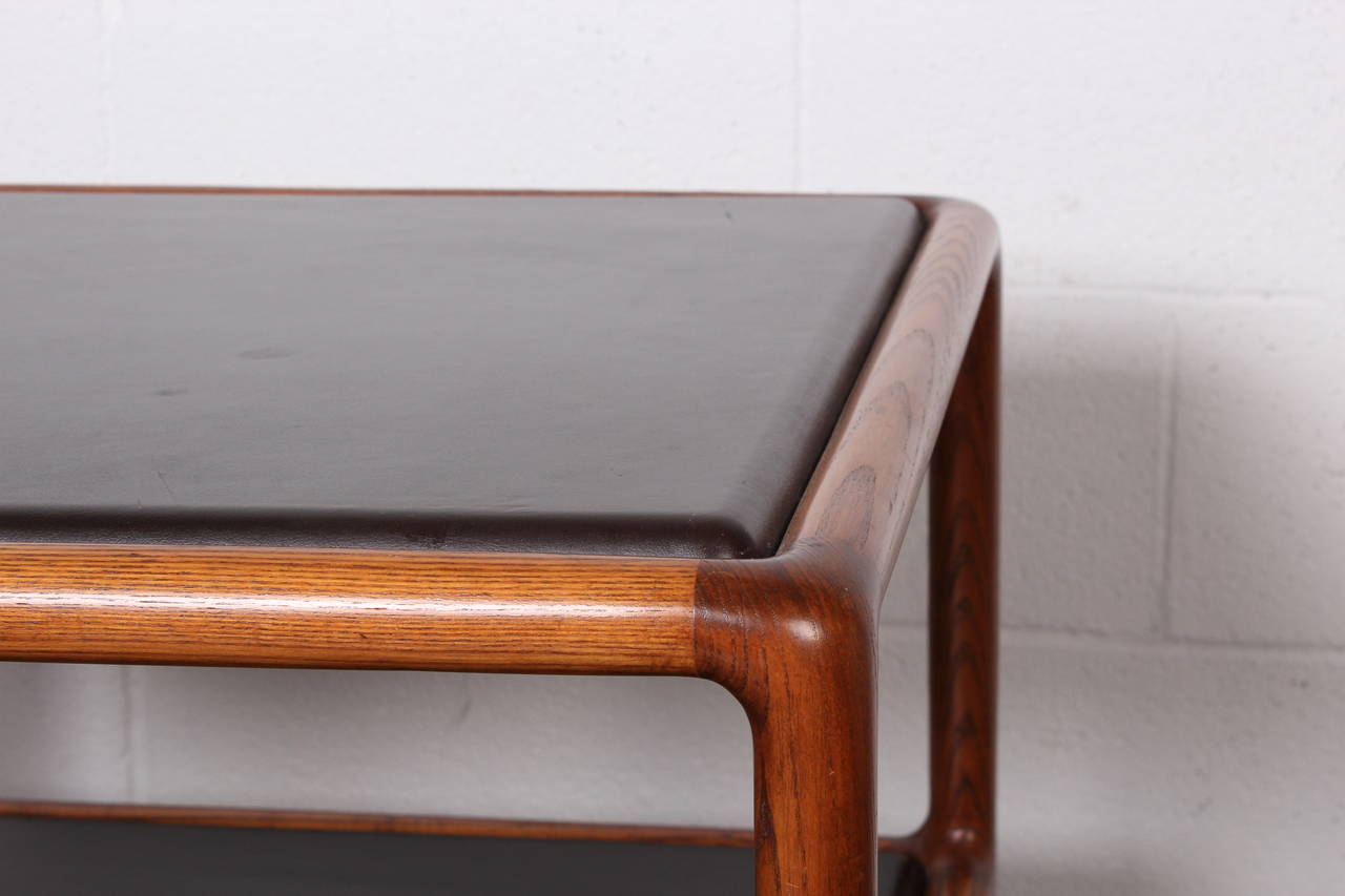 Late 20th Century Pair of Oak and Leather Tables by Ward Bennett