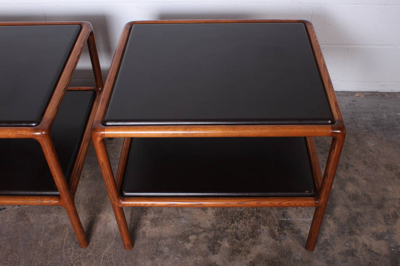 Pair of Oak and Leather Tables by Ward Bennett 2