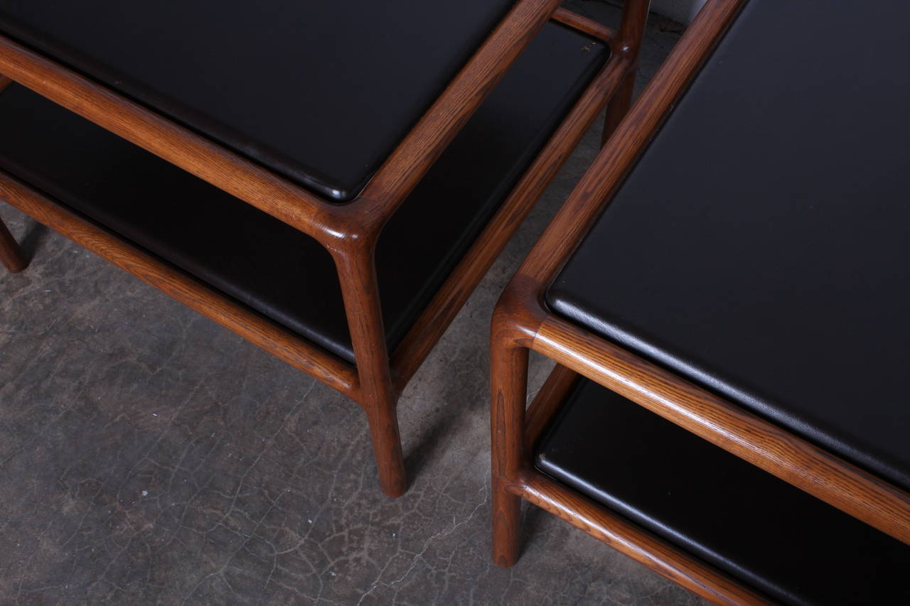 Pair of Oak and Leather Tables by Ward Bennett 3