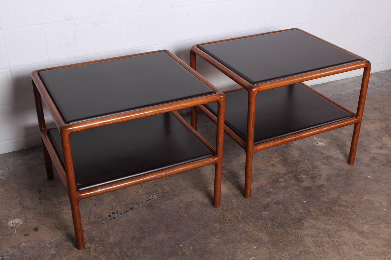 Pair of Oak and Leather Tables by Ward Bennett 4