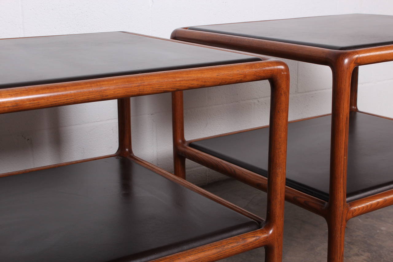 Pair of Oak and Leather Tables by Ward Bennett 5