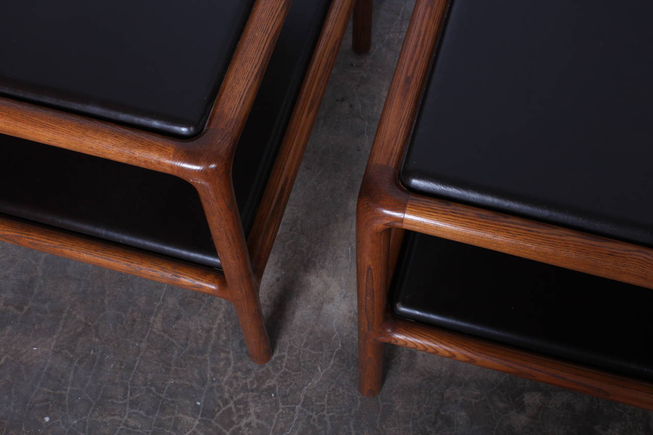 Pair of Oak and Leather Tables by Ward Bennett 6