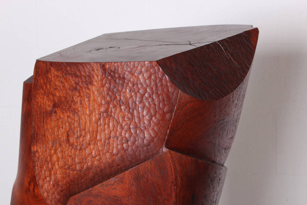 Mid-20th Century Large Abstract Wood Sculpture on Marble Base