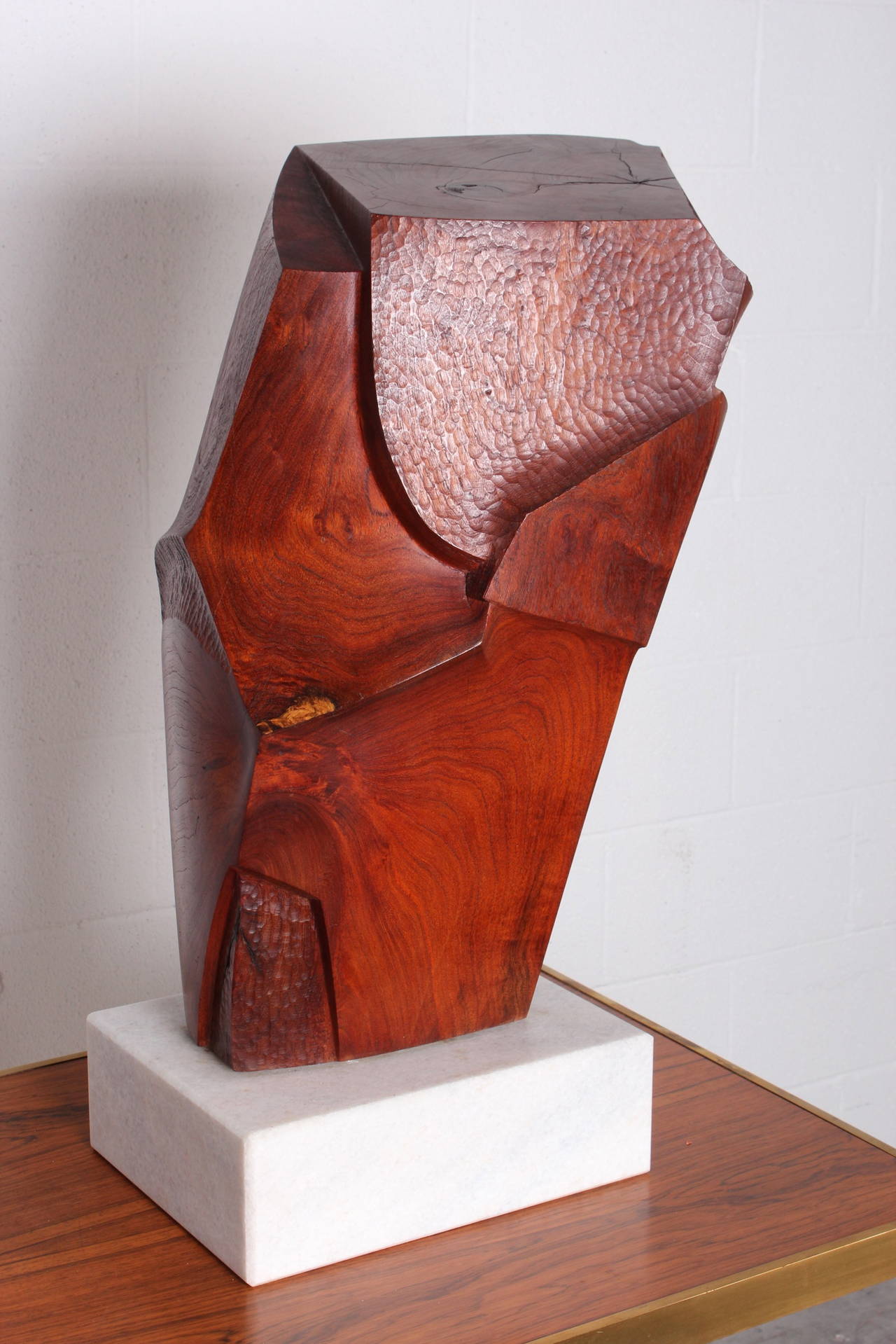 Large Abstract Wood Sculpture on Marble Base 1