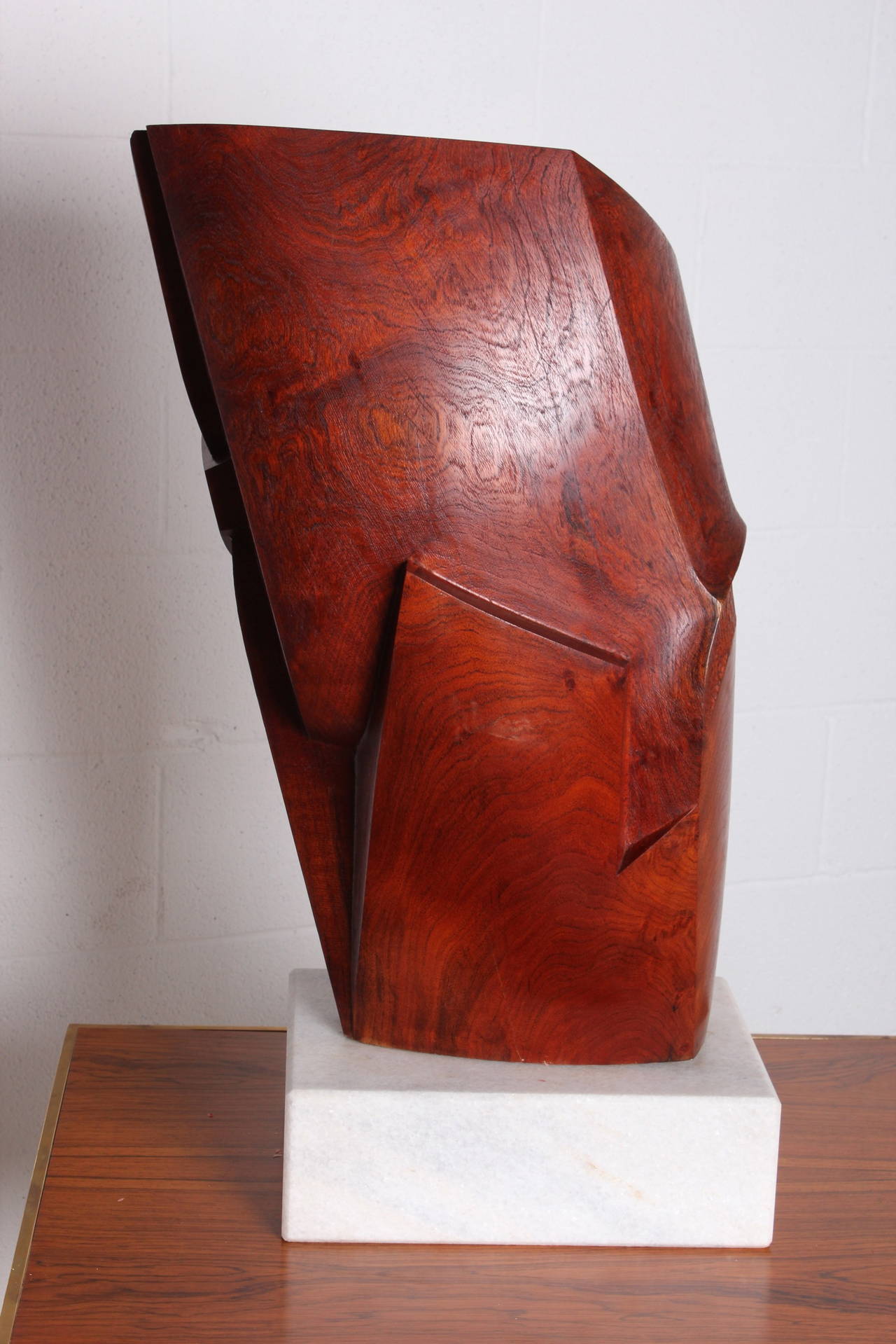 Large Abstract Wood Sculpture on Marble Base 3