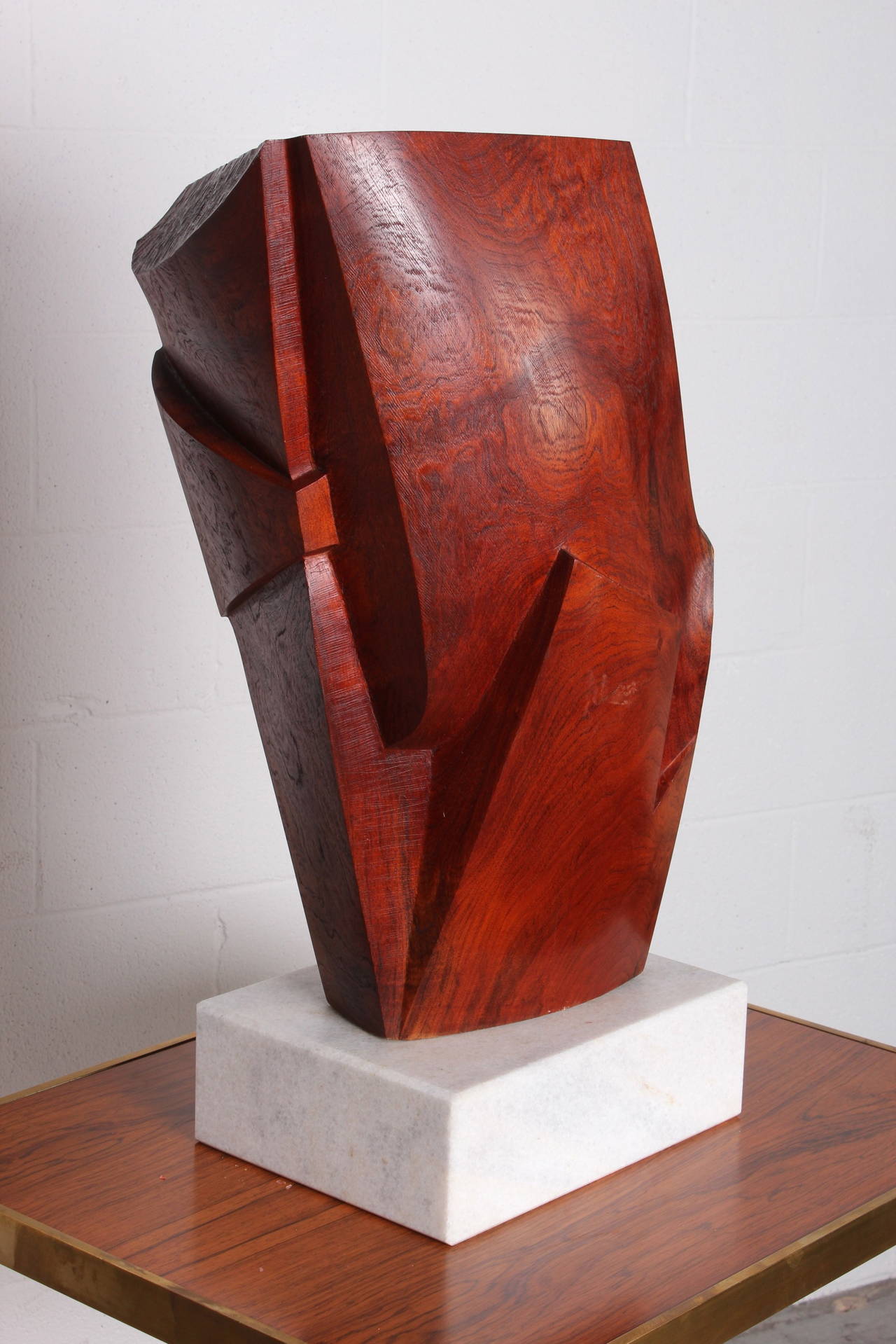Large Abstract Wood Sculpture on Marble Base 4