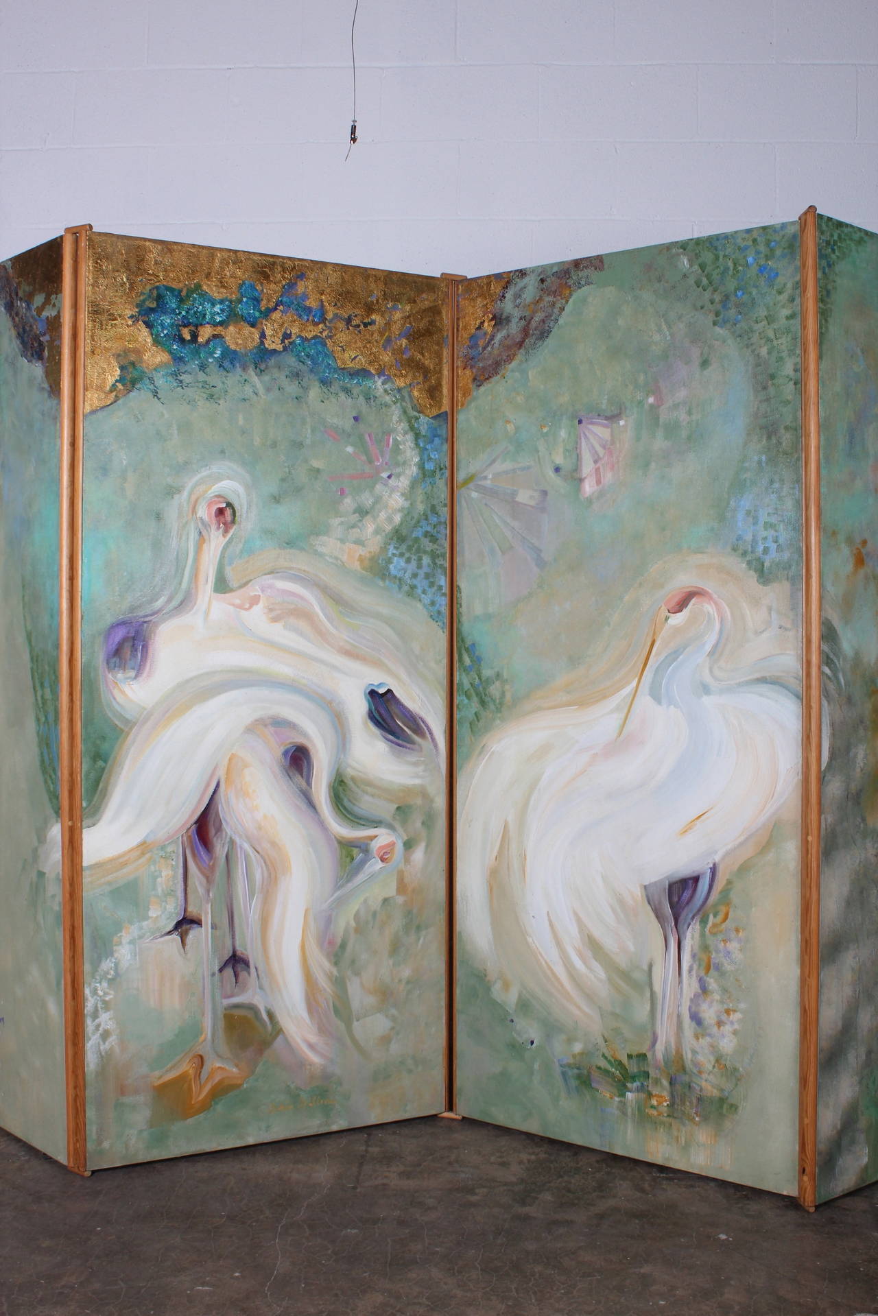 Large Painted Screen by Doris Dillon In Good Condition In Dallas, TX